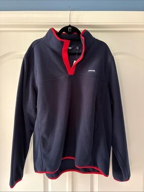 Lands' End Navy Pullover Fleece with Red Trim